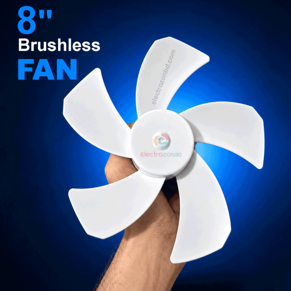8 Inch BLDC Brushless Fan 9V/12V High Speed 2600RPM Cooling Fan | ElectrozonBD ________________________________________ Short Description Premium quality 8 Inch BLDC Brushless Cooling Fan with powerful 2600RPM high-speed airflow and low power consumption. Supports both 9V & 12V DC input. Perfect for DIY projects, solar systems, mini UPS, electronics cooling and battery-powered devices. Available now at ElectrozonBD.com ________________________________________ Optimized Long Description 8 Inch BLDC Brushless Cooling Fan – High Speed & Powerful Airflow This premium quality BLDC Brushless Fan Motor is designed for strong airflow, low noise and long-lasting performance. With a built-in high-speed brushless motor and 5 aerodynamic blades, the fan delivers smooth cooling performance up to 2600RPM while consuming only 5W–7W power. Compatible with both 9V and 12V DC power supply, making it ideal for: Key Features ✔ High Speed 2600RPM ✔ Powerful Air Flow ✔ Low Power Consumption ✔ 9V & 12V Supported ✔ Premium Brushless Motor ✔ Low Noise Operation ✔ Durable 5 Blade Design ✔ Long Lasting Performance ✔ Power: 5W–7W ________________________________________ BLDC Fan, Brushless Fan 12V, 8 Inch Cooling Fan, 2600RPM Fan, 9V DC Fan, 12V Brushless Fan, Cooling Fan BD, Mini UPS Fan,, High Speed Fan Motor, DIY Cooling Fan, Solar Fan Motor, ElectrozonBD