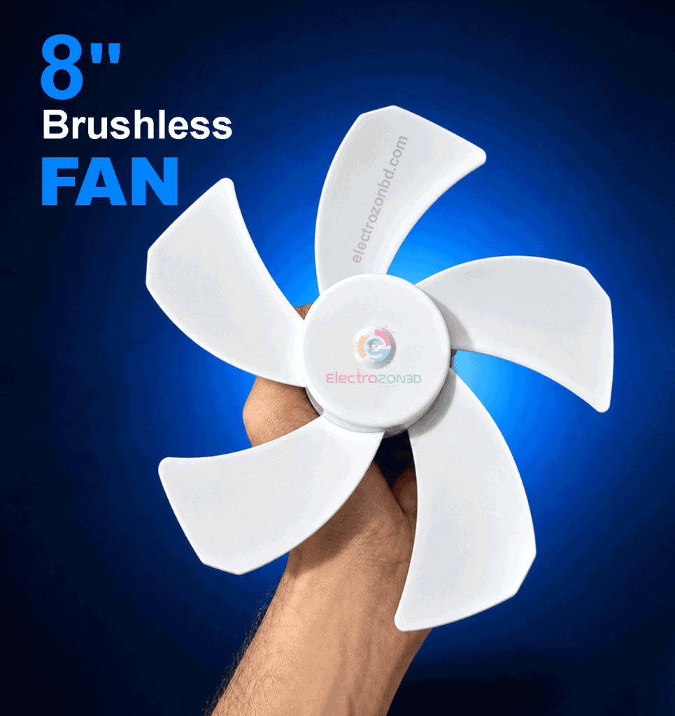 8 Inch BLDC Brushless Fan 9V/12V High Speed 2600RPM Cooling Fan | ElectrozonBD ________________________________________ Short Description Premium quality 8 Inch BLDC Brushless Cooling Fan with powerful 2600RPM high-speed airflow and low power consumption. Supports both 9V & 12V DC input. Perfect for DIY projects, solar systems, mini UPS, electronics cooling and battery-powered devices. Available now at ElectrozonBD.com ________________________________________ Optimized Long Description 8 Inch BLDC Brushless Cooling Fan – High Speed & Powerful Airflow This premium quality BLDC Brushless Fan Motor is designed for strong airflow, low noise and long-lasting performance. With a built-in high-speed brushless motor and 5 aerodynamic blades, the fan delivers smooth cooling performance up to 2600RPM while consuming only 5W–7W power. Compatible with both 9V and 12V DC power supply, making it ideal for: Key Features ✔ High Speed 2600RPM ✔ Powerful Air Flow ✔ Low Power Consumption ✔ 9V & 12V Supported ✔ Premium Brushless Motor ✔ Low Noise Operation ✔ Durable 5 Blade Design ✔ Long Lasting Performance ✔ Power: 5W–7W ________________________________________ BLDC Fan, Brushless Fan 12V, 8 Inch Cooling Fan, 2600RPM Fan, 9V DC Fan, 12V Brushless Fan, Cooling Fan BD, Mini UPS Fan,, High Speed Fan Motor, DIY Cooling Fan, Solar Fan Motor, ElectrozonBD