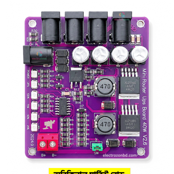 Mini Router UPS Board 40W V2.6 | WiFi Router UPS Circuit Board | 5V 9V 12V UPS Kit SHORT DESCRIPTION Mini Router UPS Board 40W V2.6 is a high-performance WiFi Router UPS Circuit Board designed for uninterrupted backup power. Supports 5V, 9V, and 12V output, making it ideal for WiFi Router, ONU, Modem, CCTV Camera, and other DC devices during load shedding and power outages. ✔ 40W High Power Output ✔ 5V / 9V / 12v / 12V Multi Voltage Support ✔ Router & ONU Backup Solution ✔ Stable Voltage Output ✔ High Efficiency Circuit Design ✔ Easy DIY UPS Installation ✔ Premium Quality PCB Board LONG DESCRIPTION Mini Router UPS Board 40W V2.6 The Mini Router UPS Board 40W V2.6 is a reliable WiFi Router UPS Circuit Board designed to provide continuous backup power for routers, ONUs, modems, CCTV cameras, and other DC-powered devices. With support for 5V, 9V, 12v and 12V output, this Mini UPS Board is suitable for building Router UPS Systems, ONU Backup Solutions, and DIY UPS Projects. Its high-efficiency design ensures stable voltage output and dependable performance during load shedding and power failures. Key Features ✅ 40W High Power UPS Circuit Board ✅ Supports 5V, 9V 12v & 12V Output ✅ WiFi Router Backup Power Solution ✅ ONU & Modem Backup Support ✅ CCTV Camera Power Backup ✅ High Efficiency Power Conversion ✅ Easy Installation & Maintenance ✅ Long Service Life Why Choose This Board? This Mini Router UPS Board delivers stable performance, efficient power management, and reliable backup support for networking devices. Its multi-voltage output and compact design make it an excellent choice for Router UPS, ONU Backup, and Mini UPS applications. Package Includes 1 × Mini Router UPS Board 40W V2.6