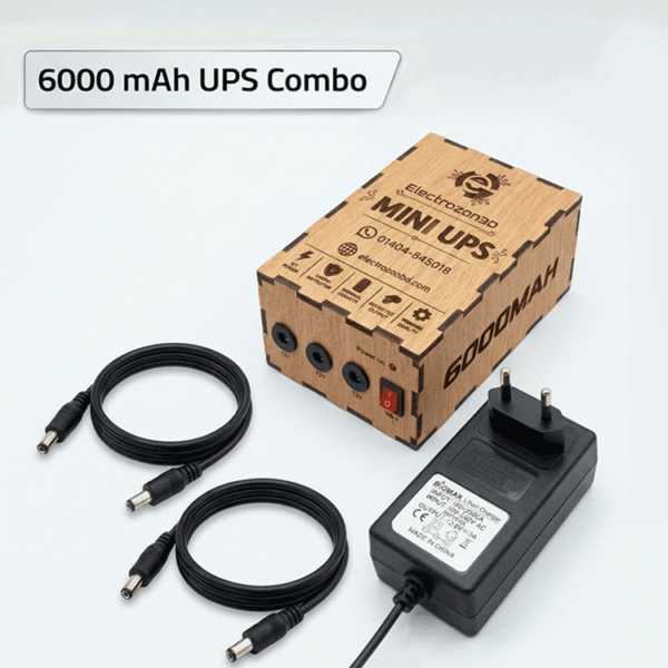 Electrozon BD 6000mAh Mini UPS Combo Pack for Wi-Fi Router & ONU Short Description Ensure uninterrupted Wi-Fi connectivity with the Electrozon BD 6000mAh Mini UPS Combo. Designed with zero-second switching, it prevents your router or ONU from resetting during power outages. Featuring 1x 9V and 2x 12V DC outputs, this high-capacity backup solution comes complete with a premium BigMax 12.6V 3A Fast Charger and 2x DC-to-DC power cables. “(বিদ্যুৎ চলে গেলেও কোনো প্রকার রিসেট করবে না।) Package Includes: • 1× Electrozone BD 6000mAh Mini UPS • 1× BigMax 12.6V 3A Smart Lithium Battery Charger (Red/Green LED Indicator) • 2× Male-to-Male DC Power Output Cables Long Description Electrozone BD 6000mAh Mini UPS Combo – Uninterrupted Power Backup for Wi-Fi Router & ONU Never let power cuts disconnect you from work, online classes, gaming, or streaming. The Electrozone BD 6000mAh Mini UPS Combo Pack is an all-in-one power backup solution built specifically for broadband Wi-Fi routers, ONUs, switches, and CC cameras. Equipped with advanced auto-switching technology, it transitions seamlessly from grid power to internal battery power without causing your internet devices to restart or buffer. Product Specifications: Parameter Specification Battery Capacity 6000 mAh (Lithium-ion) Battery Cells 3 × Used Laptop Battery Cells Input Voltage 12.6V DC Output Voltage Ports 1× 9V DC, 2× 12V DC Charger Specs BigMax 12.6V 3A Lithium Battery Charger Charging Status LED 🔴 Red Light: Battery Charging 🟢 Green Light: Battery Fully Charged Switching Time 0 ms (Instantaneous / No Reset) Compatible Devices Wi-Fi Routers, ONUs, Modems, CCTV Cameras ব্যবহারের আগে আপনার Router/ONU-এর required voltage, polarity এবং current requirement অবশ্যই মিলিয়ে নিন। 6,000mAh capacity টি UPS এ ব্যবহৃত 3টি laptop battery cell-এর claimed/combined capacity; actual backup time connected device-এর power consumption, battery condition এবং load-এর ওপর নির্ভর করবে। Electrozon BD Mini UPS, 6000mAh Router UPS, Mini UPS Combo Pack, BigMax 12.6V 3A Charger, Router UPS for ONU and Router, Best Mini UPS for WiFi Router, DC Mini UPS 9V 12V, Router Battery Backup Solution, Zero Reset Router UPS, DC to DC Router Cable, Mini UPS BD, 10000mAh UPS, Router backup power, Router UPS, WiFi router backup, WiFi Router UPS